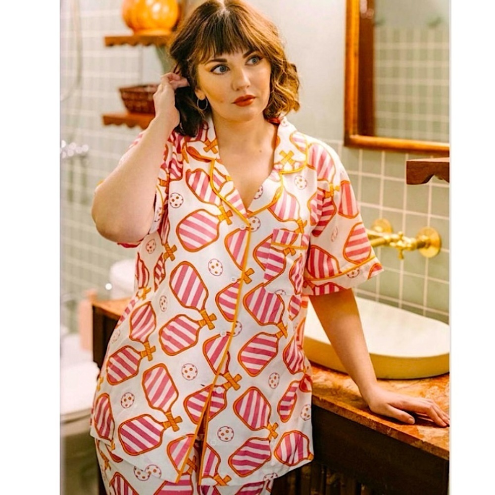 New Katie Kime Pickleball Novelty Print Pajama Short Set NWOT Size 3XL / 2XL